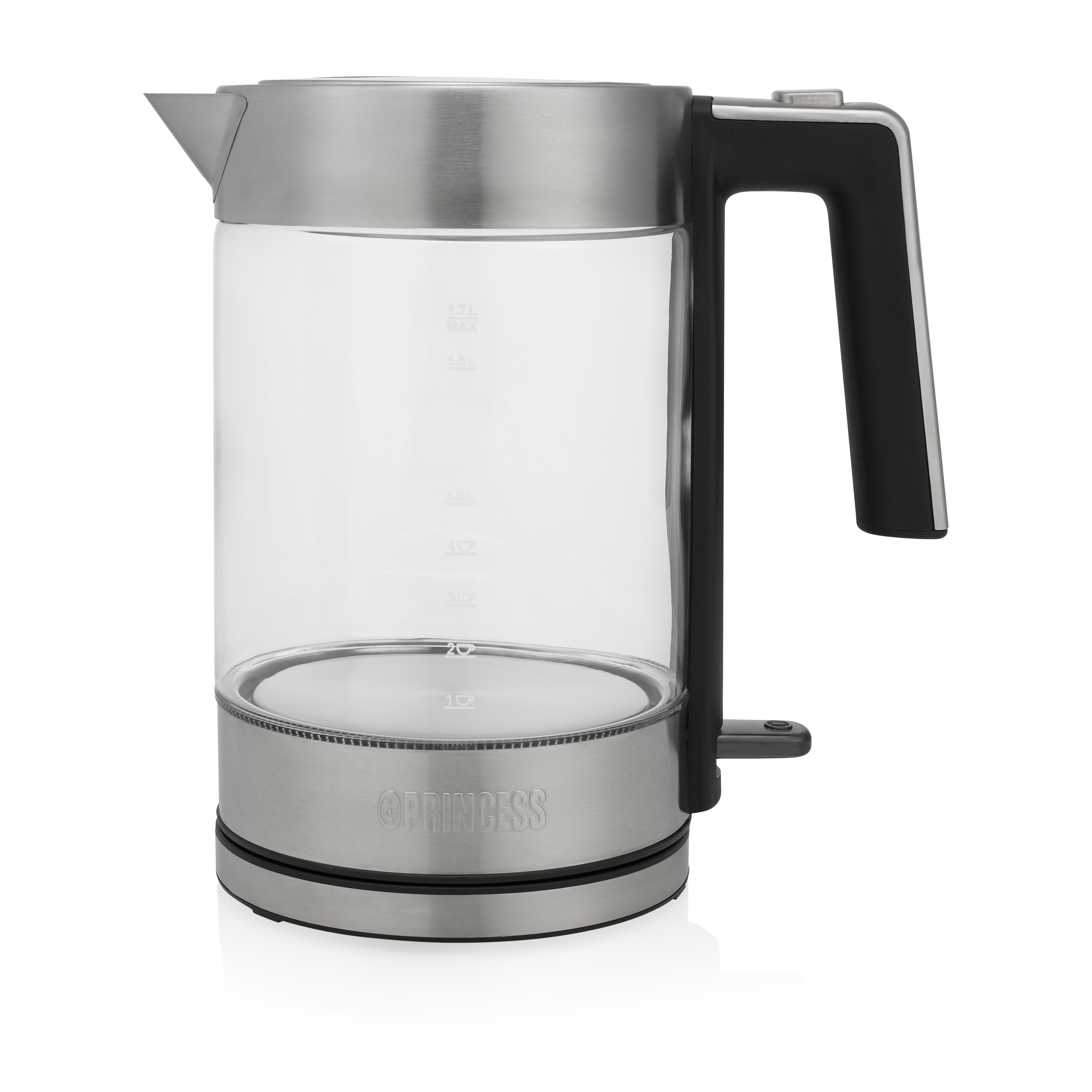 Princess London Waterkoker - 1.7L - Zwart/RVS/Transparant - 2200W