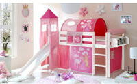 TICAA Glijbaanbed Kasper grenen wit met Toren Horse Pink