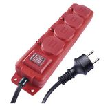 EMOS - 4-voudige stekkerdoos 10 m met schakelaar - 4 geaarde stopcontacten 45° gedraaid - waterdicht - 250 V, 16 A, 3680 W - rubber - H07RN-F3G 1,5 mm2 - verhoogde aanraakbeveiliging - IP44 voor