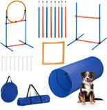 Relaxdays Agility Set voor Honden - 76-delig - Hondentunnel, Slalom, Hordes - Blauw/Oranje