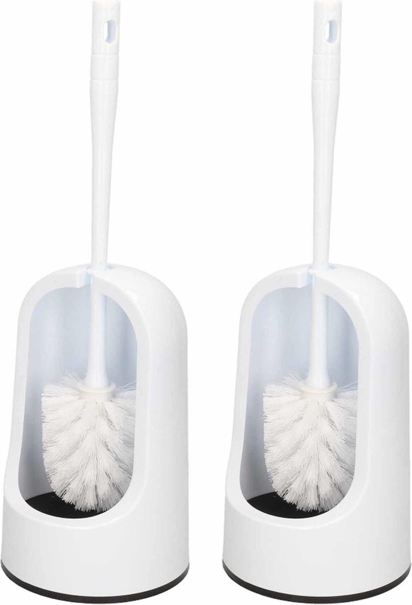 Forte Plastics 2x Toiletborstels/wc-borstels met houder wit - 40 cm - Toiletborstelhouders / wc-borstelhouders voor toilet - Schoonmaakartikelen