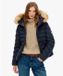 Superdry Fuji Gewatteerde Jas met Bontkraag Dames Eclipse Navy
