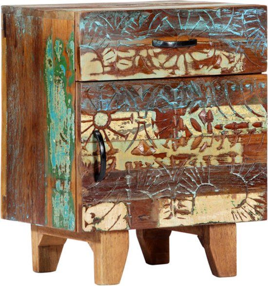 vidaXL Nachtkastje - handgesneden - 40x30x50 cm - massief gerecycled hout