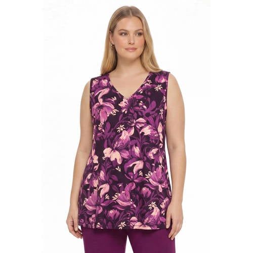 YOEK gebloemd singlet Plus Size - paars