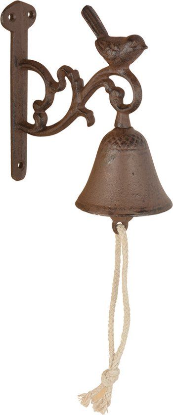 Esschert Design Deurbel Vogel S van gietijzer en katoenen koord, 7,5 x 14,4 x 15,5 cm
