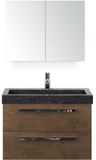 BES LED Seville Badmeubelset 80 cm - Tabacco - Wastafel Hardsteen Wit Lucca met Spiegelkast