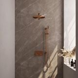 Brauer Copper Edition Thermostatische Regendoucheset Inbouw - Hoofddouche 30 cm - Rechte Wandarm - Met Drukknoppen - Handdouche Staaf - Doucheslang - Geintegreerde Glijstang