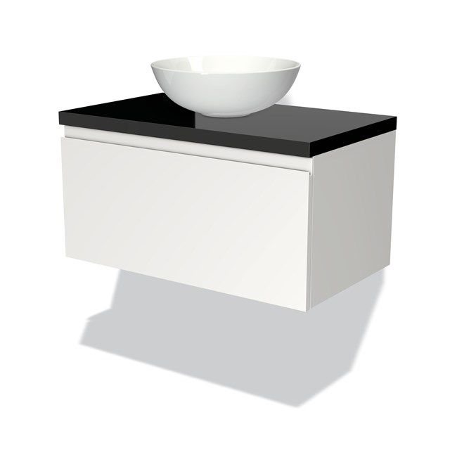 Maxaro Badkamermeubel Modulo Plato 80cm Mat Wit 1 Lade Greeploos Zwart Blad
