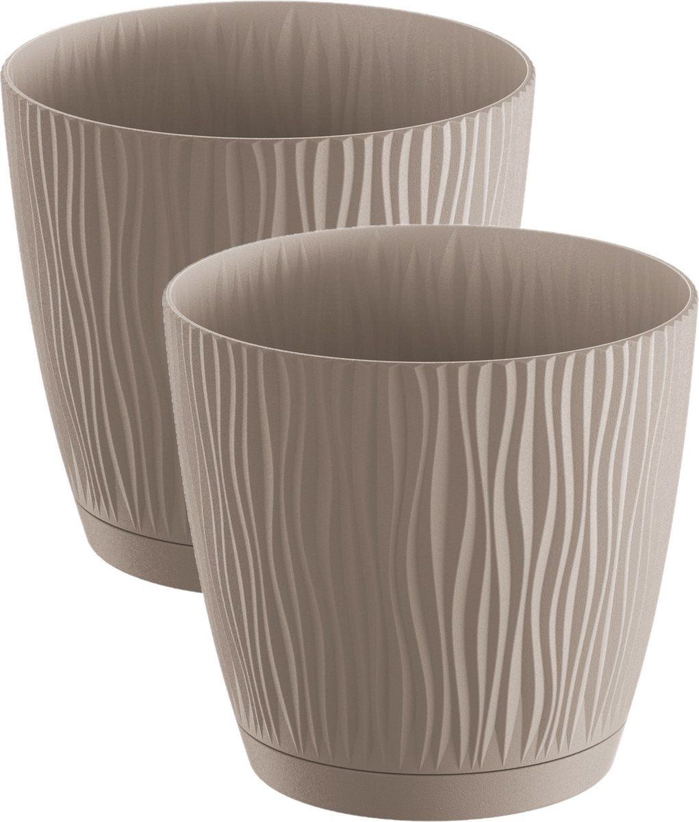Prosperplast Waves - Bloempot - Ø 24 cm - Taupe - Kunststof - 2 stuks