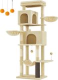 Merkloos / Sans marque XL Krabpaal - Grote Krabpaal - Kattenklimtoren - Spaanplaat - 175cm x 57cm x 45cm - Zandbeige Pluche - Met sisal bedekte paal