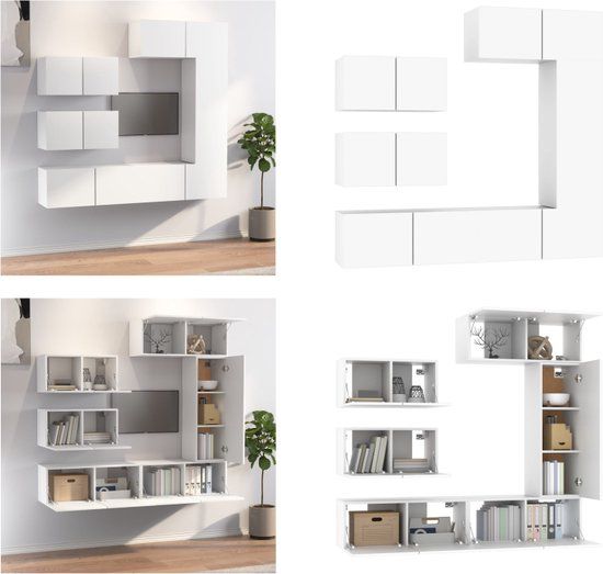 vidaXL 6-delige Tv-meubelset bewerkt hout wit