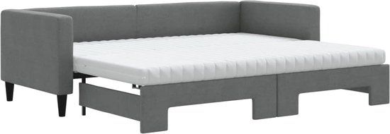 vidaXL Slaapbank met onderschuifbed en matrassen - Stof - Donkergrijs - 80x200 cm