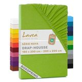 Lavea® Hoeslaken 180x200cm 100% Katoen – Hoge Hoek 35 cm voor Dikke Matrassen – met Elastiek Rondom in Jersey – voor Boxspring – Appelgroen