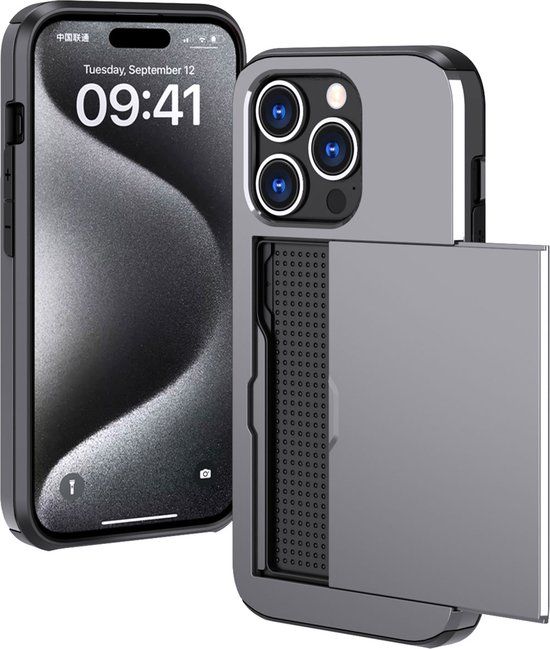 iMoshion Hoesje iPhone 15 Pro - Backcover met pasjeshouder - Grijs