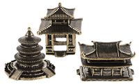 Solidchoice - Set de 3 mini statues pagode - Décoration asiatique vintage