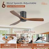 Merkloos Plafondventilator met Afstandsbediening, 132cm Houten Plafondventilator, 6 Snelheden, Timer, DC Motor, Stil voor Slaapkamer