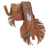 Levy's Leathers MS17AIF-004 Gitaarband van suède, Indiaas geïnspireerde veren en franjes, 6,3 cm, honingbruin