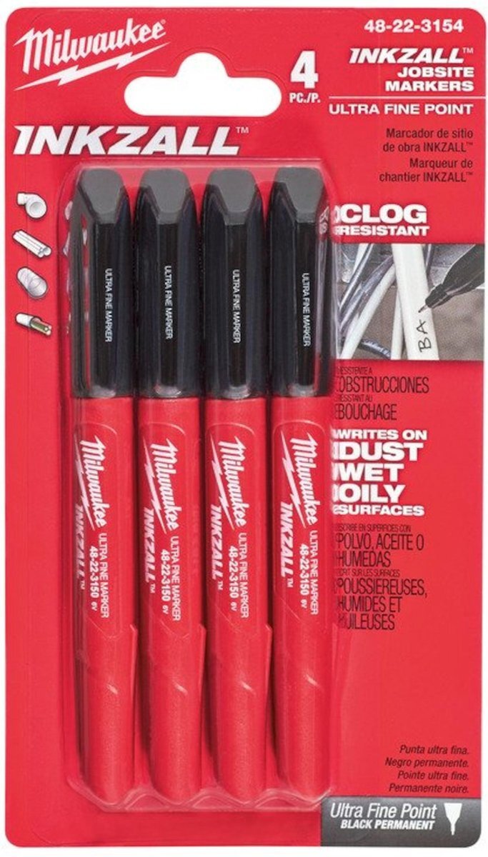 Milwaukee 48223154 Inkzall Marker met fijne punt - Zwart (4st)