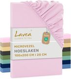 Lavea® Hoeslaken 100x200 cm – zachte en ademende microvezel – voor matrassen tot 20 cm – met elastiek rondom – oeko-tex gecertificeerd – Roze