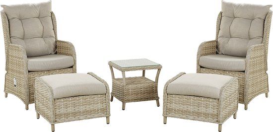 Beliani PONZA 2-zits Loungeset - Beige PE Rotan - 5-delig