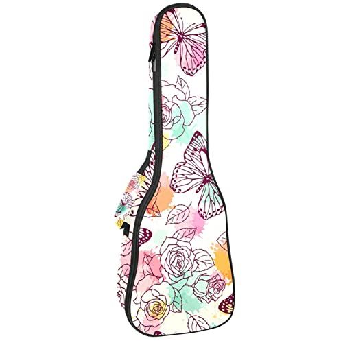 Mersov Concert Ukulele rugzak, zware ukelele tas met opslag, sopraan concert tenor ukelele 10 mm gewatteerde tas vlinder op de bloem