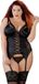 Cottelli Plus Size – Sexy Jarretel Hemd met Veters en Open Kanten Afwerking en Afneembare Cups – Maat 3XL – Zwart