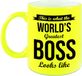 Bellatio Decorations What the worlds greatest boss looks like cadeau mok / beker 330 ml - neon geel - verjaardag / bedankje - cadeau baas / bazin
