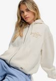 Superdry Luxe Hoodie met Bontkraag en Rits Dames Katoen/Polyester Desert Bone Off White Maat 14