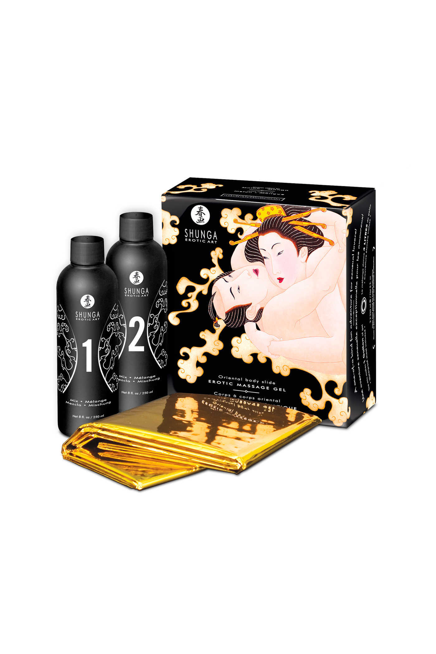 Shunga Massage Pakket: 2 Gels + Laken