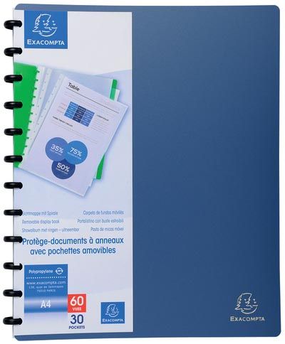 Exacompta showalbum met ringen voor ft A4 30 uitneembare tassen metallic blauw
