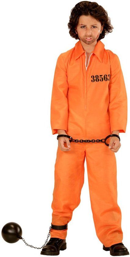 Widmann Boef Kostuum Gevangene Jongen Maat 128 - Carnaval kostuum Verkleedkleding