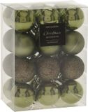Koopman International 24x pièces mini boules de Noël mix nuances de vert brillant/mat/pailleté plastique diamètre 3 cm