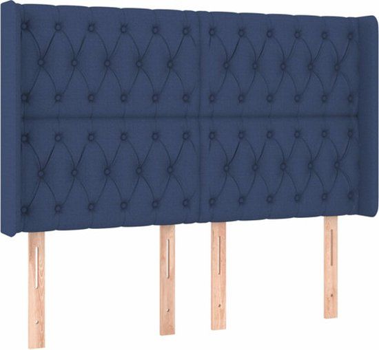 vidaXL Hoofdbord met randen stof blauw 163x16x118/128 cm