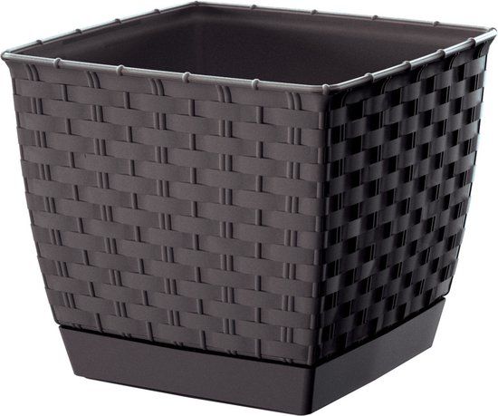 Prosperplast Plantenpot/bloempot - rotan kunststof - 16.5 x 16.5 cm - bruin