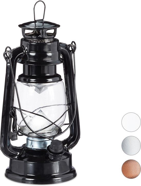 Relaxdays Lantaarn LED - Stormlamp - Windlicht - LED Olielamp - Retro Stijl - Zwart