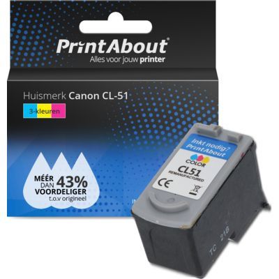 PrintAbout Huismerk CL-51 Inktcartridge | 3-kleuren | XL | Canon Compatibel