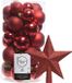 Decoris boules de Noël 30x pièces - rouge 4/5/6 cm plastique mat/brillant/paillettes mix et plastique étoile 19 cm