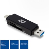ACT AC6375 SuperSpeed Kaartlezer/Cardreader | USB-C/USB-A | SD/SDHC/SDXC/Micro SD | Zwart