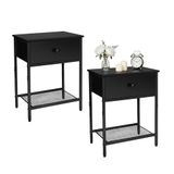 Relaxdays Set van 2 moderne nachtkastjes van metaal, houteffect, lade en plank, 55 x 40 x 30 cm, zwart