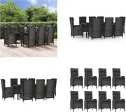 vidaXL 9-delige Tuinset met kussens poly rattan zwart en grijs