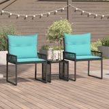 vidaXL - Buitenmeubels - set - 7 - st - Zwart - en - Turkoois - poly - rattan