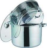 IBORA Multifunctionele Stoom- en Kookpan 24 cm - 8 Liter RVS met Glazen Deksel