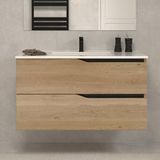 COSYNEO Meuble De Salle De Bain Luna 90cm Simple Vasque - 2 Tiroirs - Sans Miroir - Madera Miel (chêne Clair)