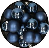 Decoris Kerstballen 32x stuks kunststof kerstballen donkerblauw 4 cm - Onbreekbare plastic kerstballen - Kerstboomversiering