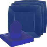 Santex feest/verjaardag servies set - 20x bordjes/20x servetten - kobalt blauw - karton