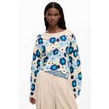Desigual gebloemde sweater blauw gehaakt