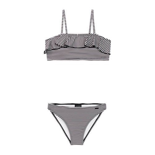Protest bandeau bikini PRTSTRIPES JR met ruches zwart/wit