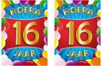 Bellatio Decorations Verjaardag deurposter - 2x - 16 jaar - multi - 59 x 84 cm