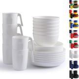 Bol Sets de vaisselle en plastique 24 pièces pour 6 - Assiettes et bols réutilisables - Service comprenant des assiettes plates, des assiettes à dessert, des bols à céréales, des gobelets pour la maison, le jardin, les pique-niques, le camping