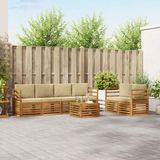 vidaXL - Bank loungeset - 6 zitplekken - Natuurlijk en beige - Massief acacia hout